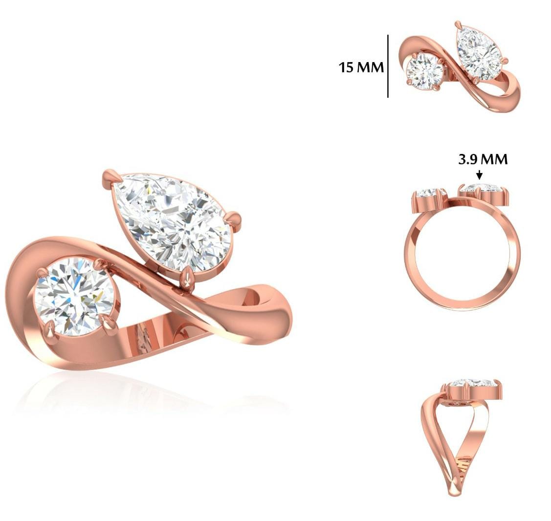 Lab Grown Diamond Toi et Moi Ring: 14K Gold Pear & Round Cut