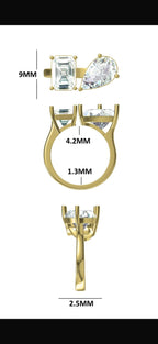 4CT Lab Grown Diamond Toi et Moi Ring: 14K Gold Radiant & Pear Cut