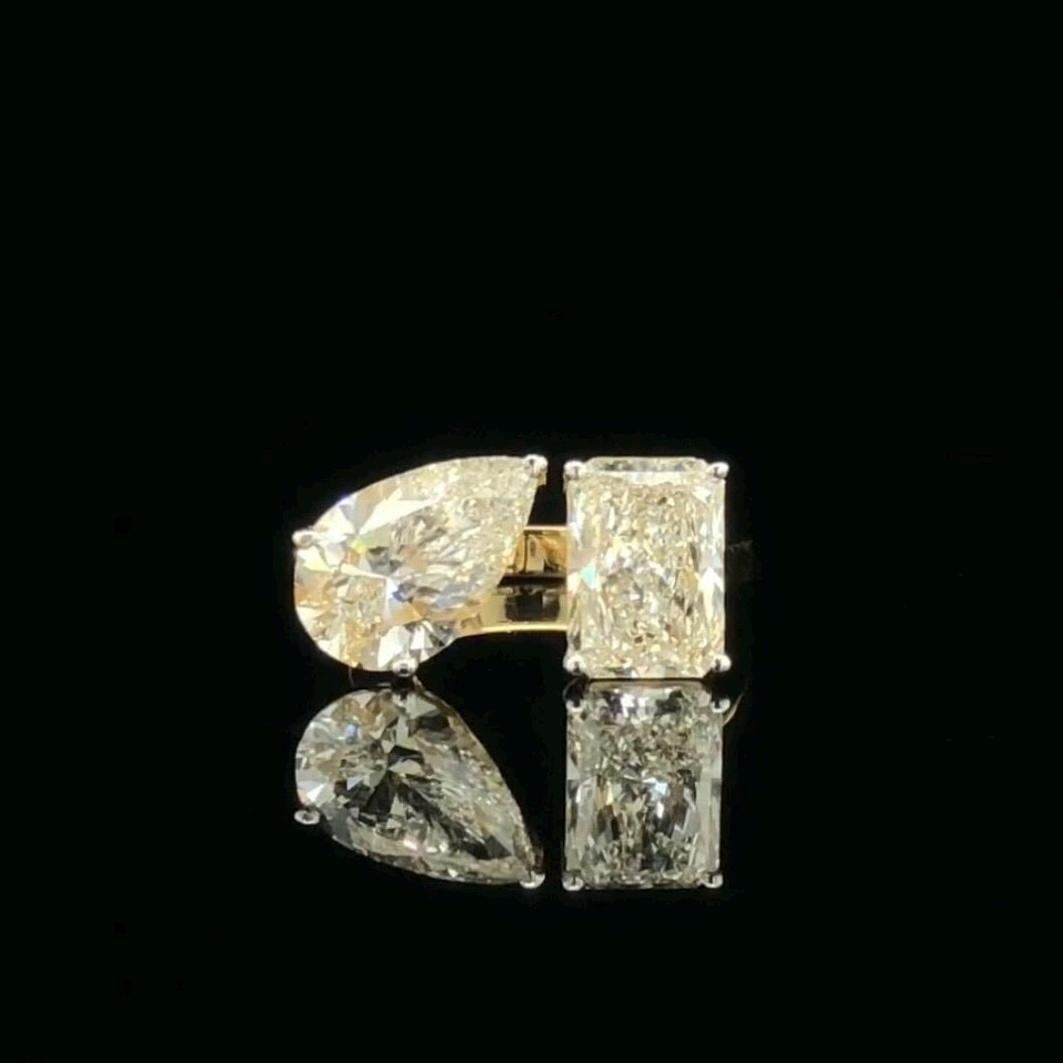 4CT Lab Grown Diamond Toi et Moi Ring: 14K Gold Radiant & Pear Cut