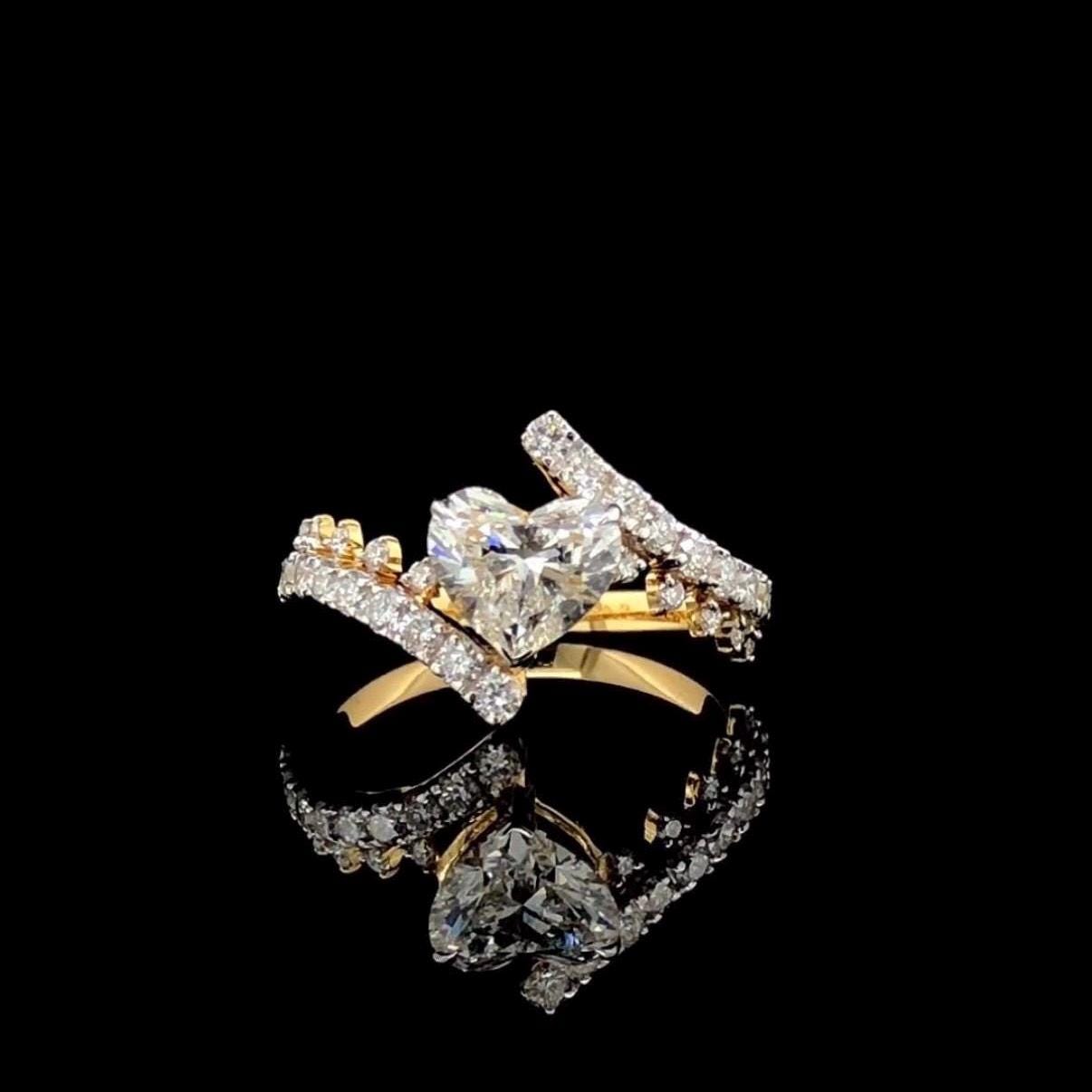 Heart Cut Lab Grown Diamond Ring: 14K Gold Bypass Shank, IGI Certified