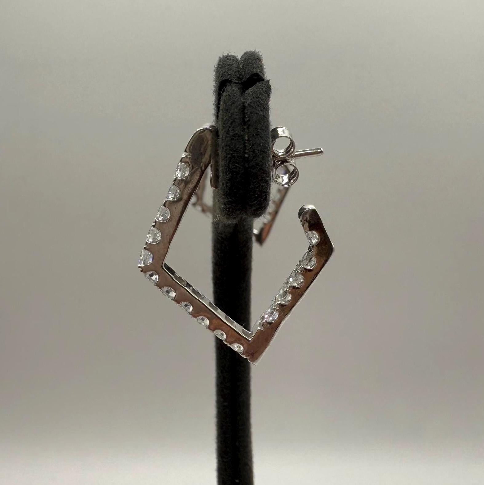 14K Gold Lab Grown Diamond Hoop Earrings: Geometric Dangle