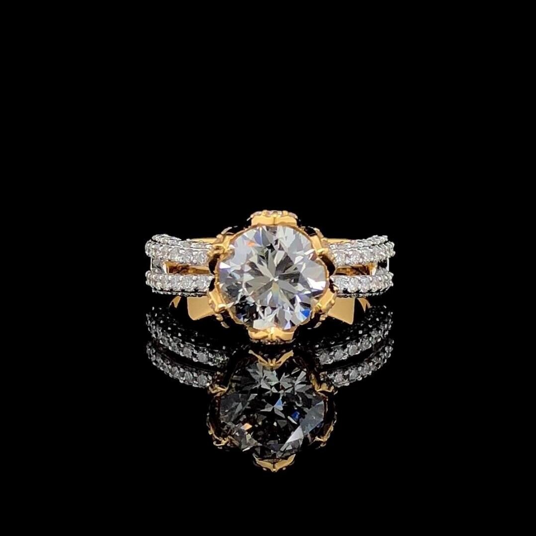 IGI Certified 2.0 CT Lab Grown Diamond Engagement Ring: 14K Gold Hidden Halo