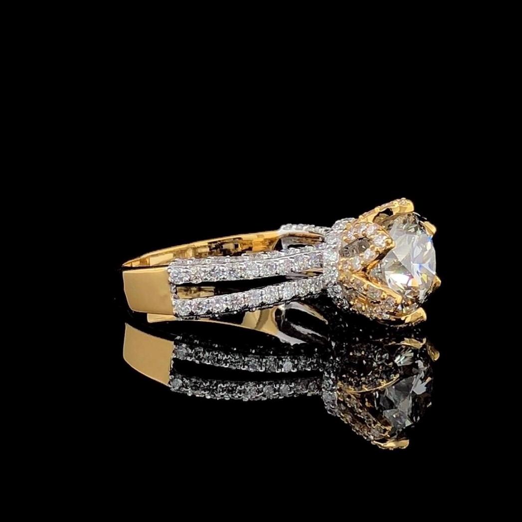 IGI Certified 2.0 CT Lab Grown Diamond Engagement Ring: 14K Gold Hidden Halo