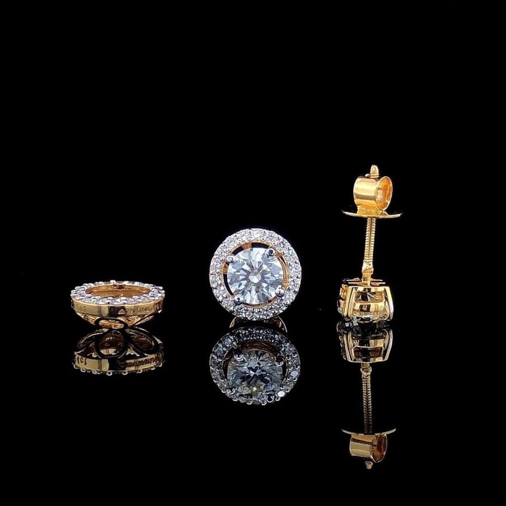 IGI Certified 2.40Ct Lab Grown Diamond Halo Stud Earrings, 14K Gold