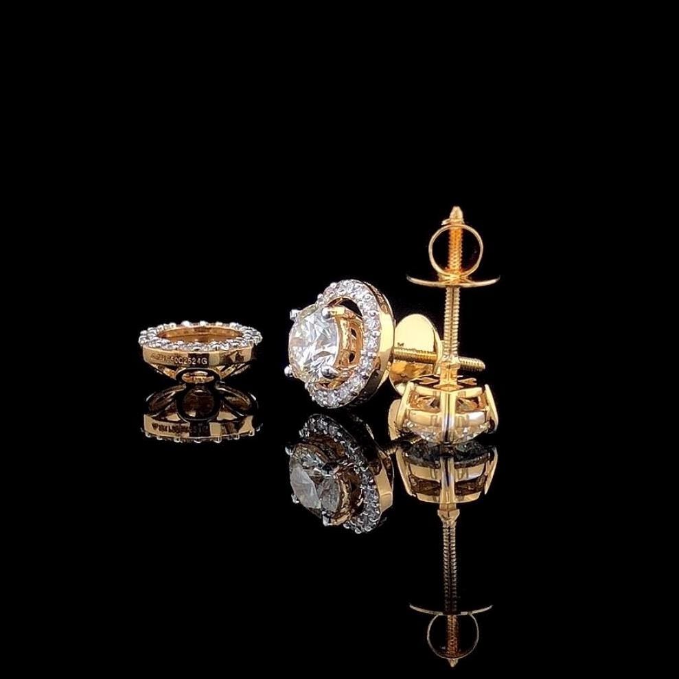IGI Certified 2.40Ct Lab Grown Diamond Halo Stud Earrings, 14K Gold
