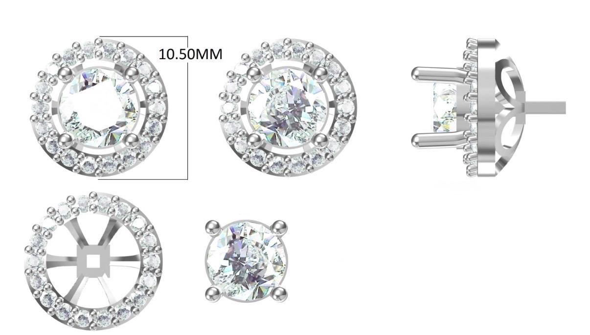 IGI Certified 2.40Ct Lab Grown Diamond Halo Stud Earrings, 14K Gold