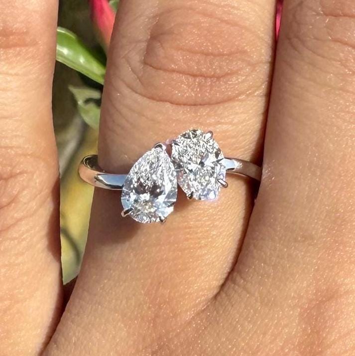 14K Gold Toi et Moi Ring | Pear & Oval Lab Grown Diamond Engagement Ring