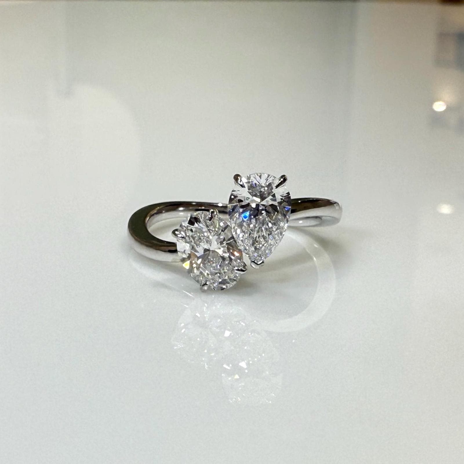14K Gold Toi et Moi Ring | Pear & Oval Lab Grown Diamond Engagement Ring