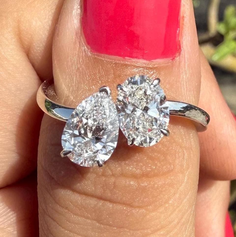 14K Gold Toi et Moi Ring | Pear & Oval Lab Grown Diamond Engagement Ring