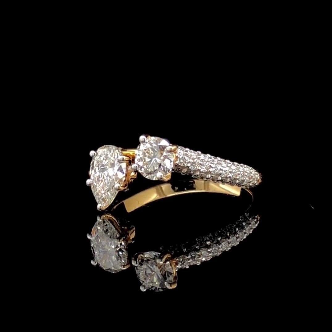 Lab Grown Diamond Toi et Moi Ring: 14K Gold Pear & Round Cut