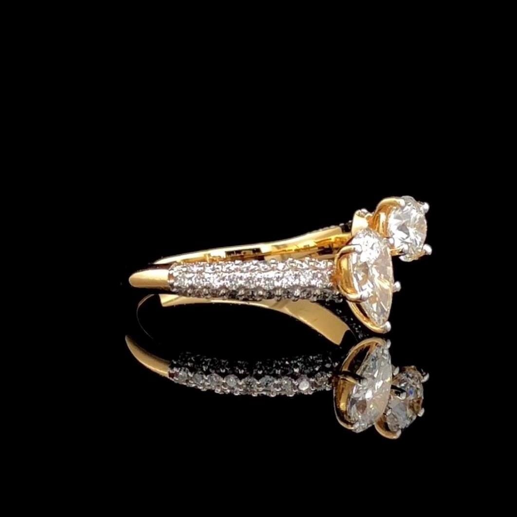 Lab Grown Diamond Toi et Moi Ring: 14K Gold Pear & Round Cut