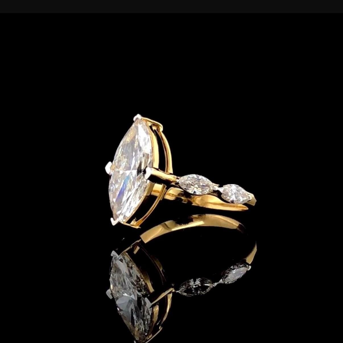 2.4 CT Marquise Lab Grown Diamond Engagement Ring: 14K Gold IGI Certified