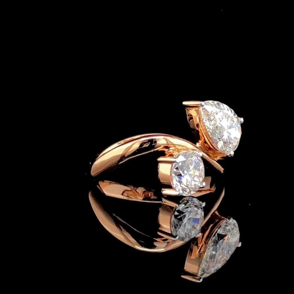 Lab Grown Diamond Toi et Moi Ring: 14K Gold Pear & Round Cut