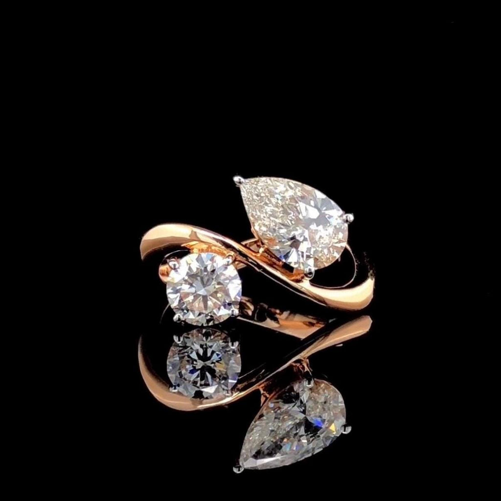Lab Grown Diamond Toi et Moi Ring: 14K Gold Pear & Round Cut