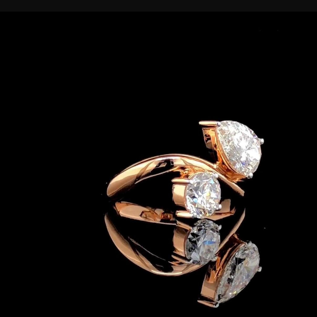 Lab Grown Diamond Toi et Moi Ring: 14K Gold Pear & Round Cut