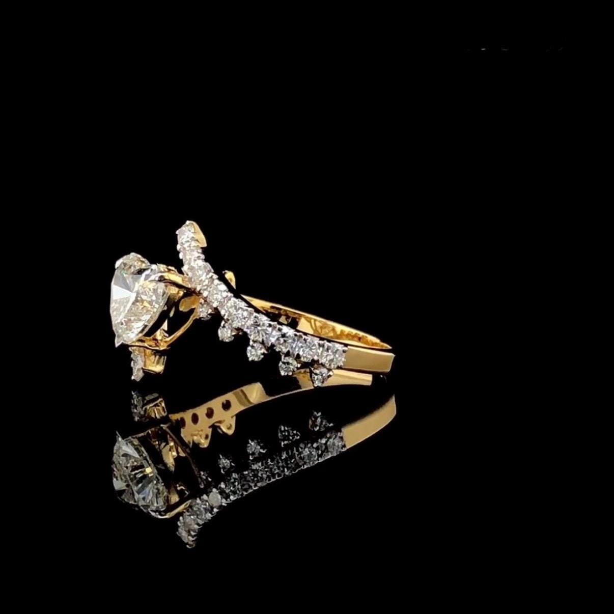Heart Cut Lab Grown Diamond Ring: 14K Gold Bypass Shank, IGI Certified