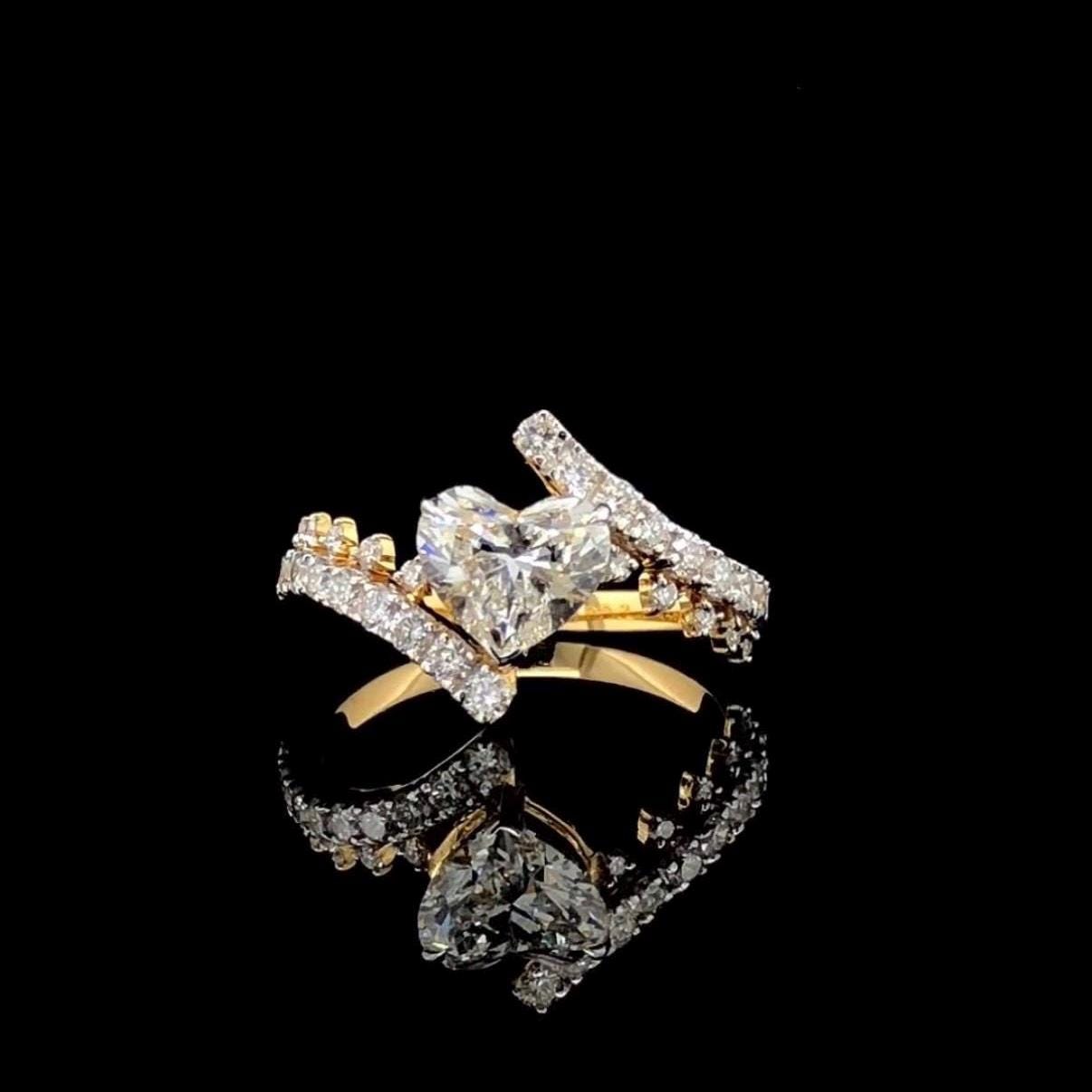 Heart Cut Lab Grown Diamond Ring: 14K Gold Bypass Shank, IGI Certified