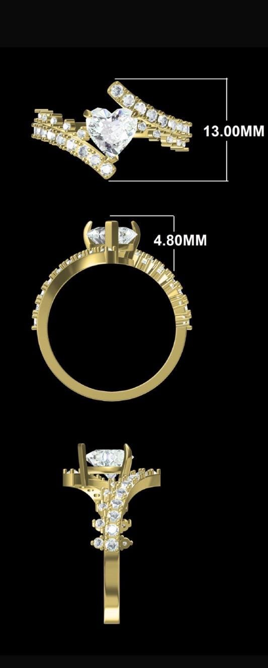 Heart Cut Lab Grown Diamond Ring: 14K Gold Bypass Shank, IGI Certified