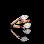 14k Gold Toi et Moi Ring: Pear Cut Lab Grown Diamond Engagement Ring
