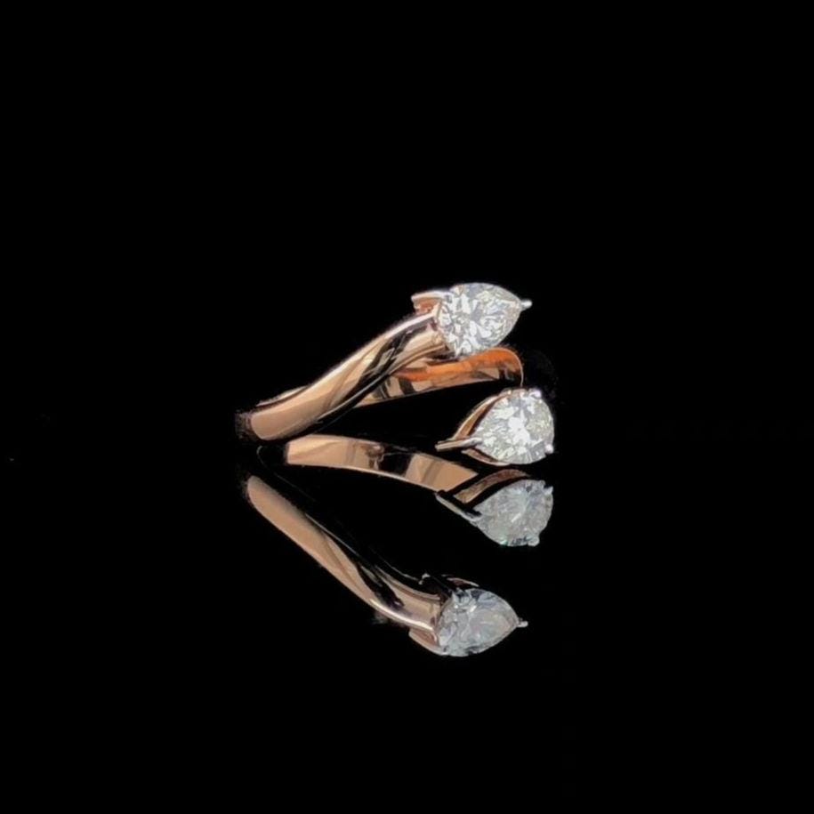 14k Gold Toi et Moi Ring: Pear Cut Lab Grown Diamond Engagement Ring