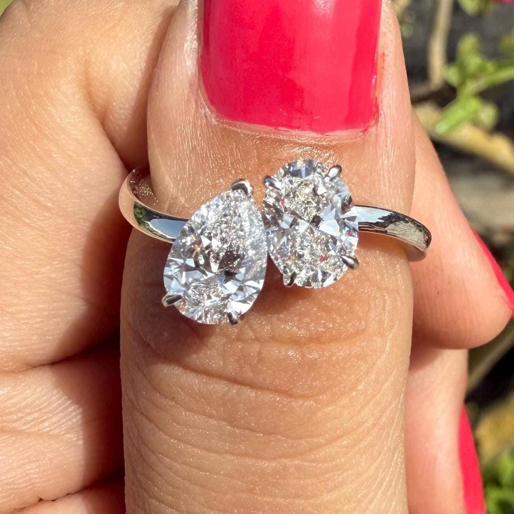 14K Gold Toi et Moi Ring | Pear & Oval Lab Grown Diamond Engagement Ring