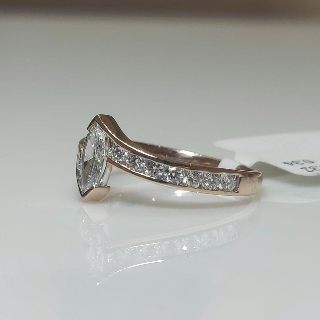 Marquise Lab Grown Diamond Engagement Ring | 14K Gold Bypass Shank