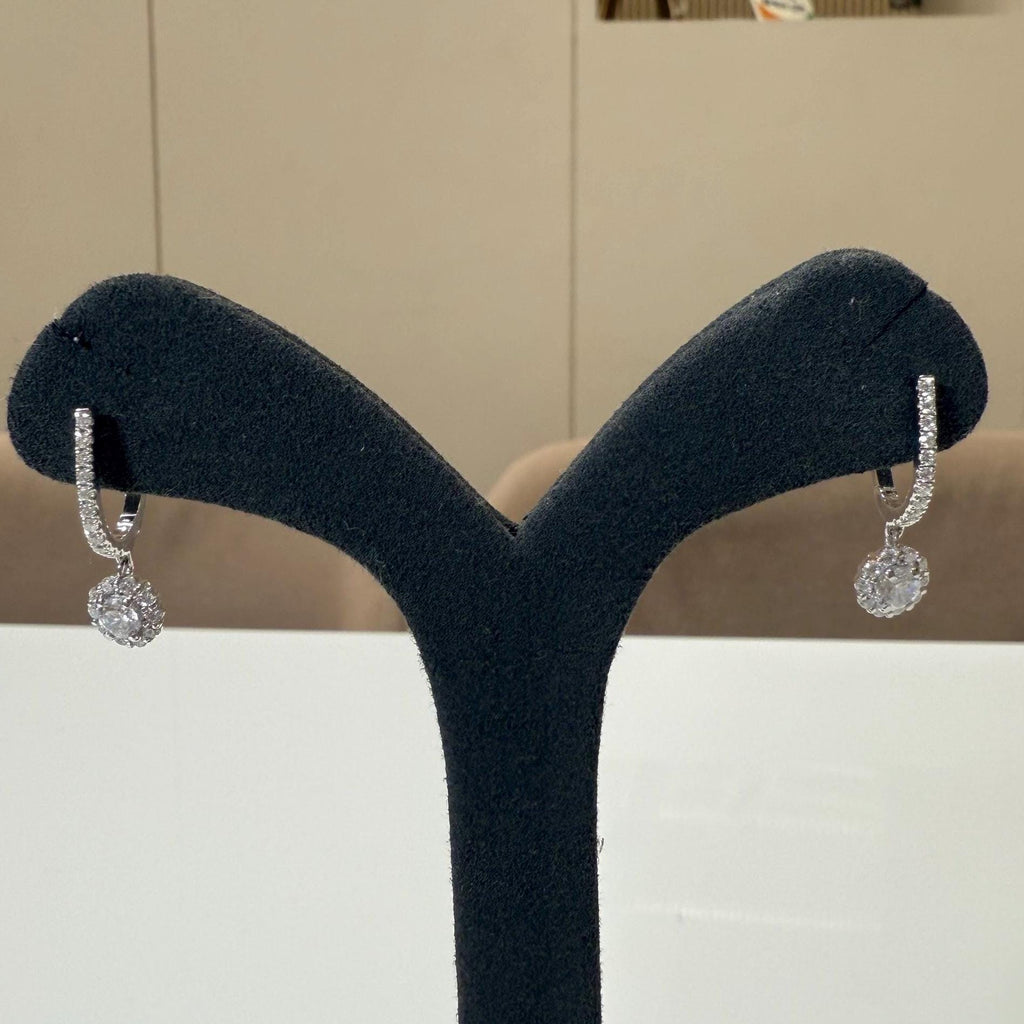 14K Gold Lab Grown Diamond Huggie Earrings: Floral Drop Dangle