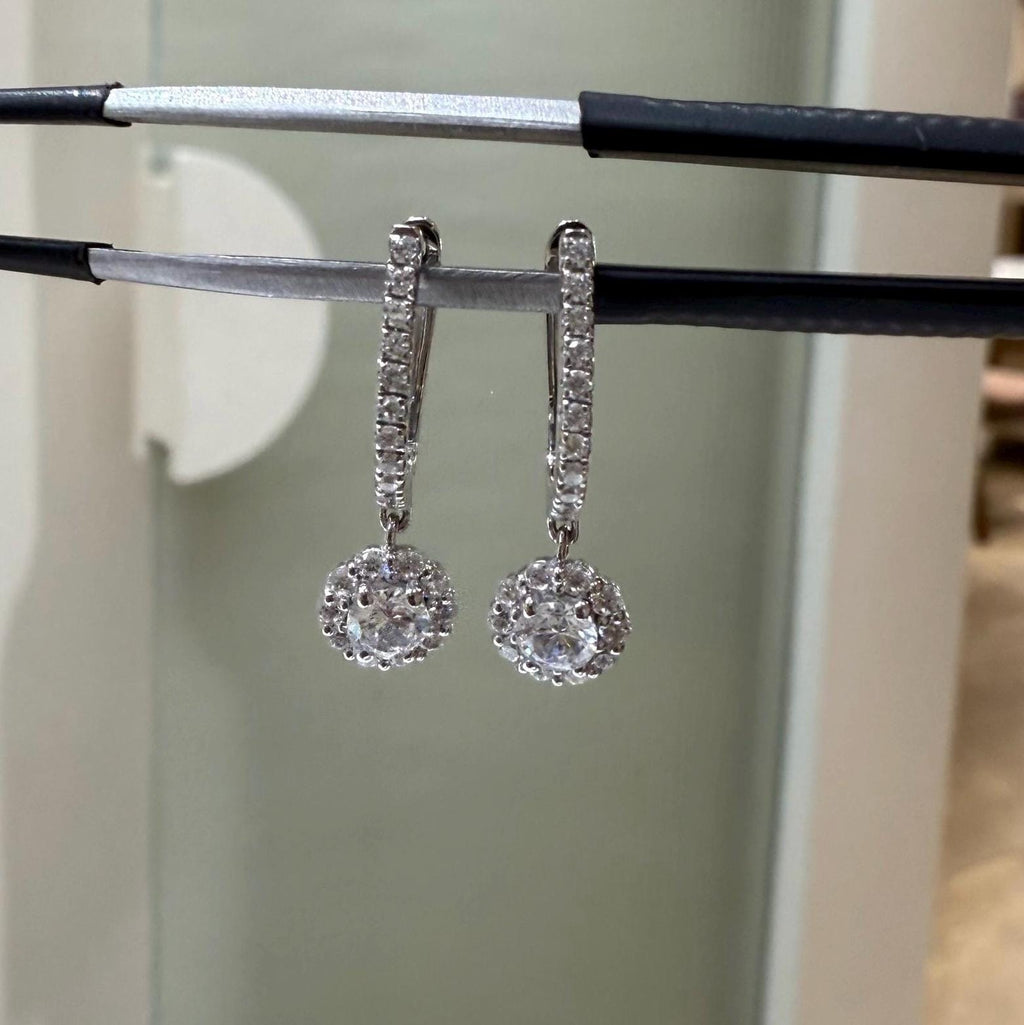 14K Gold Lab Grown Diamond Huggie Earrings: Floral Drop Dangle