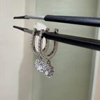 14K Gold Lab Grown Diamond Huggie Earrings: Floral Drop Dangle