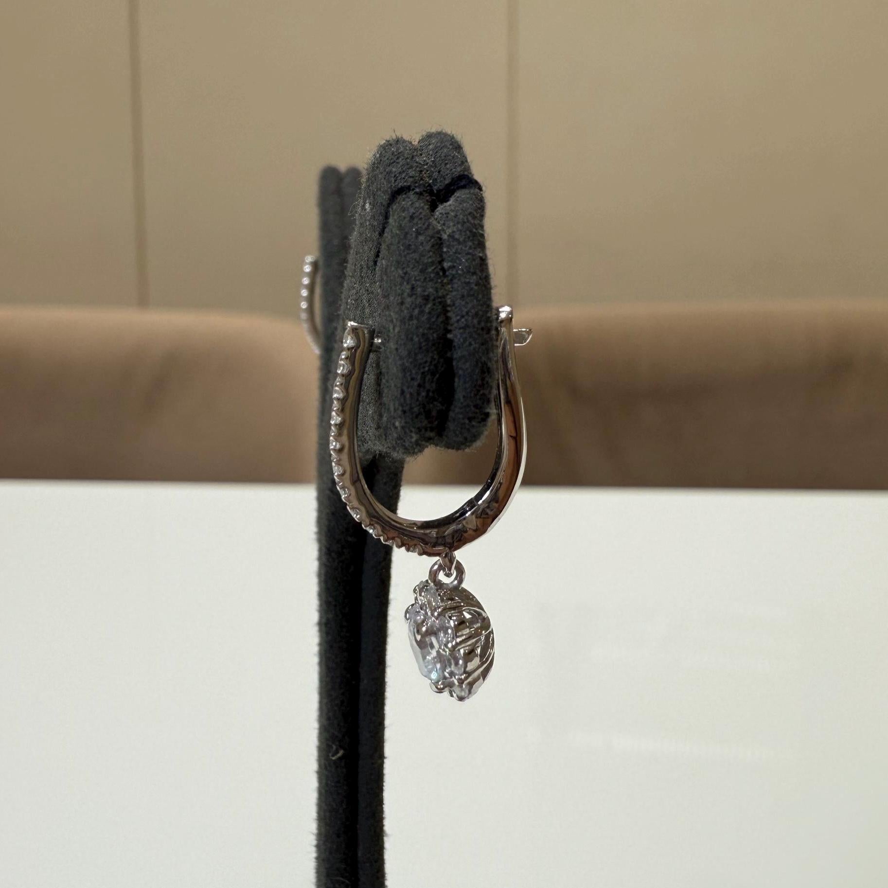 14K Gold Lab Grown Diamond Huggie Earrings: Floral Drop Dangle