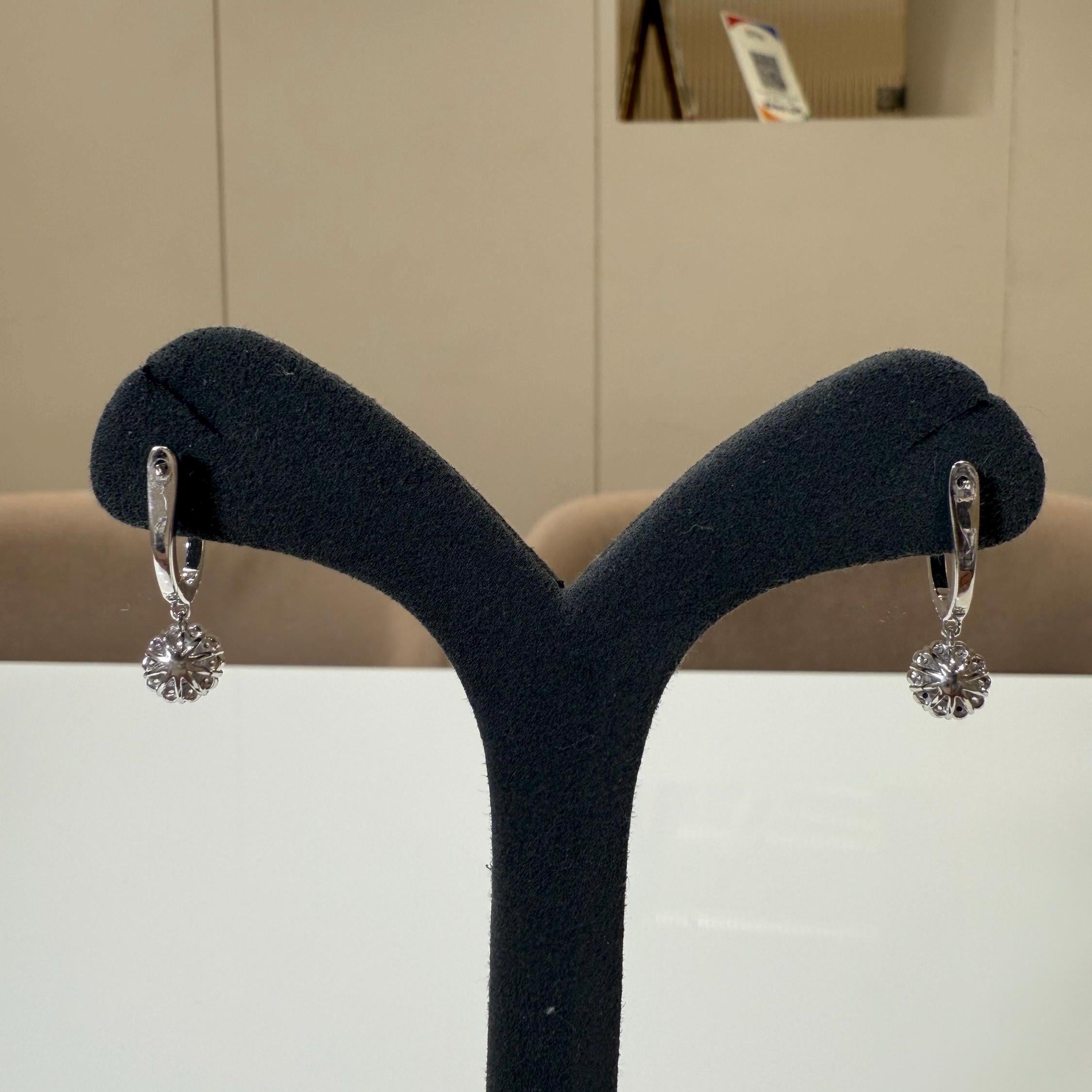 14K Gold Lab Grown Diamond Huggie Earrings: Floral Drop Dangle