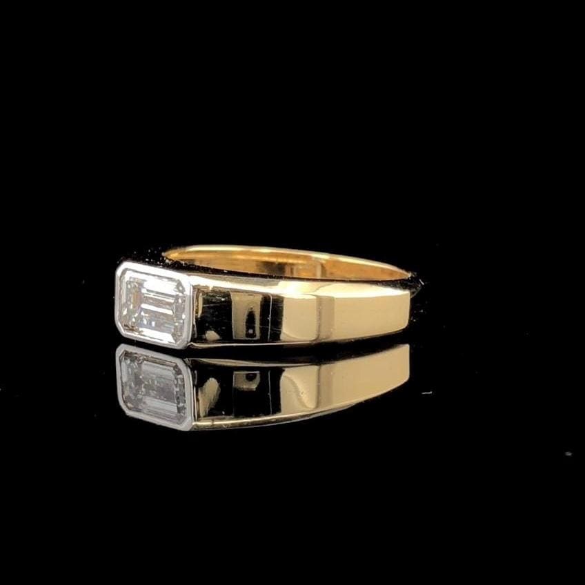 Emerald Cut 2CT Lab Grown Diamond Mens Ring: 14K Gold Bezel Set
