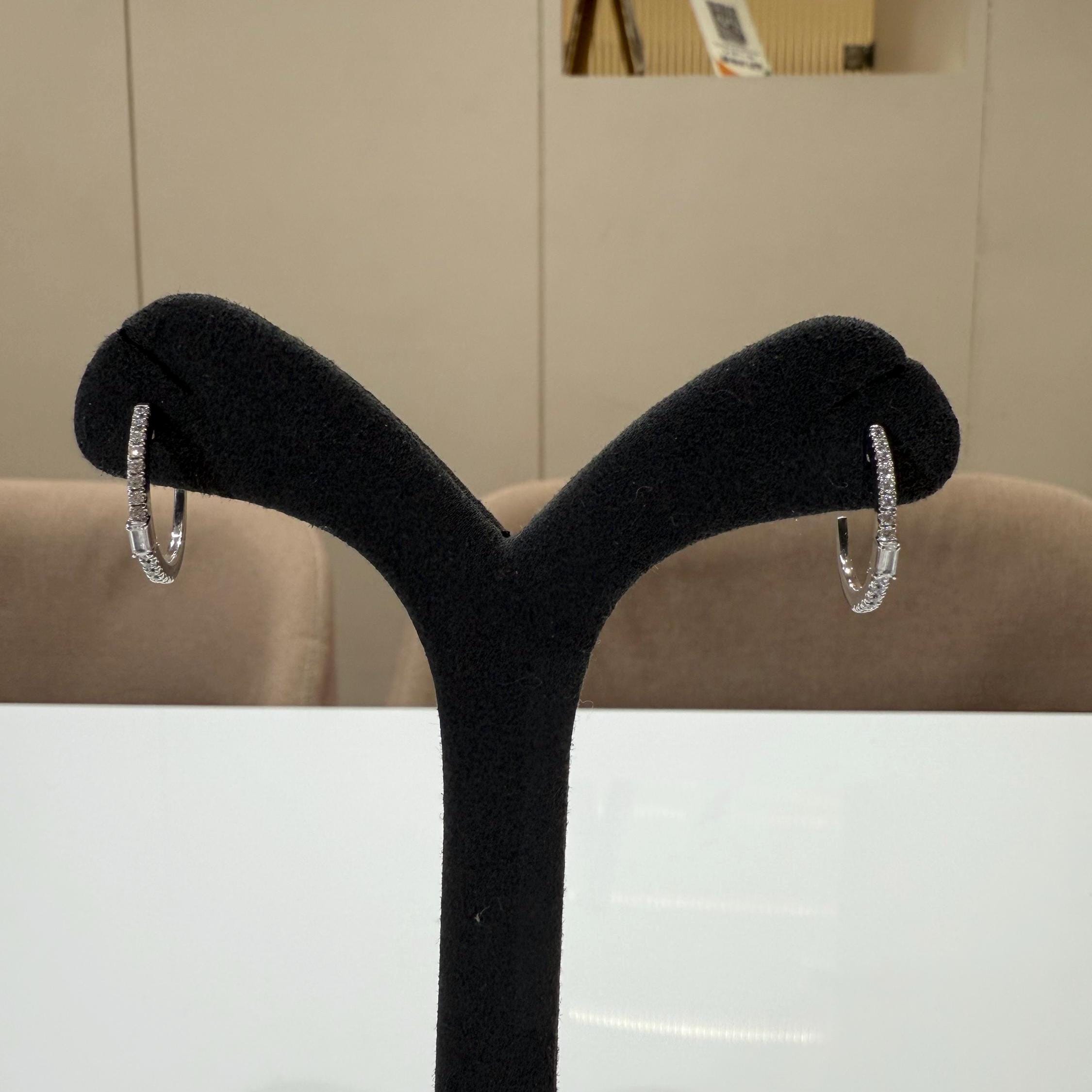 14K Gold Lab Grown Diamond Hoop Earrings: Baguette Accent