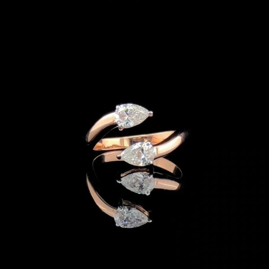 14k Gold Toi et Moi Ring: Pear Cut Lab Grown Diamond Engagement Ring