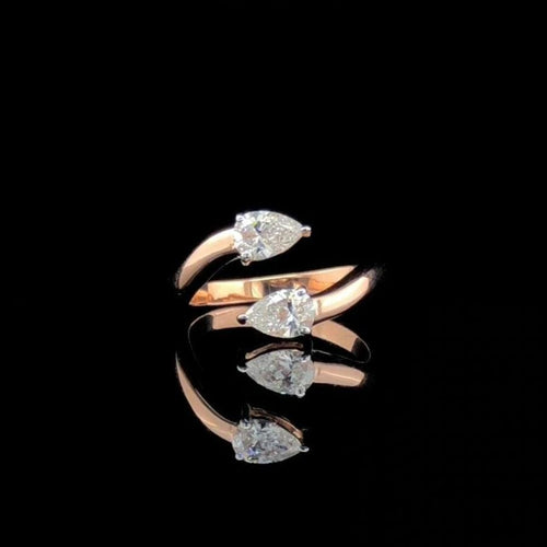 14k Gold Toi et Moi Ring: Pear Cut Lab Grown Diamond Engagement Ring