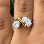 Lab Grown Diamond Toi et Moi Ring: 14K Gold Pear & Round Cut