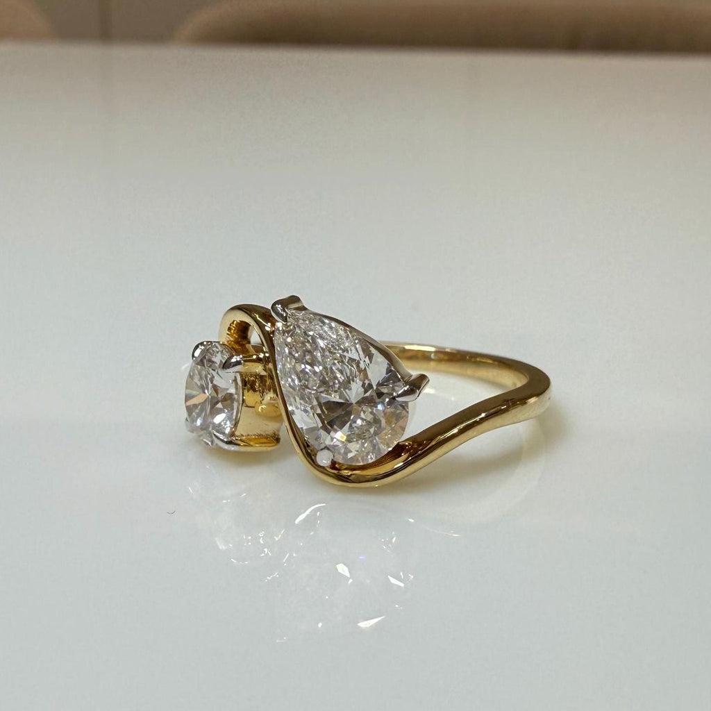 Lab Grown Diamond Toi et Moi Ring: 14K Gold Pear & Round Cut