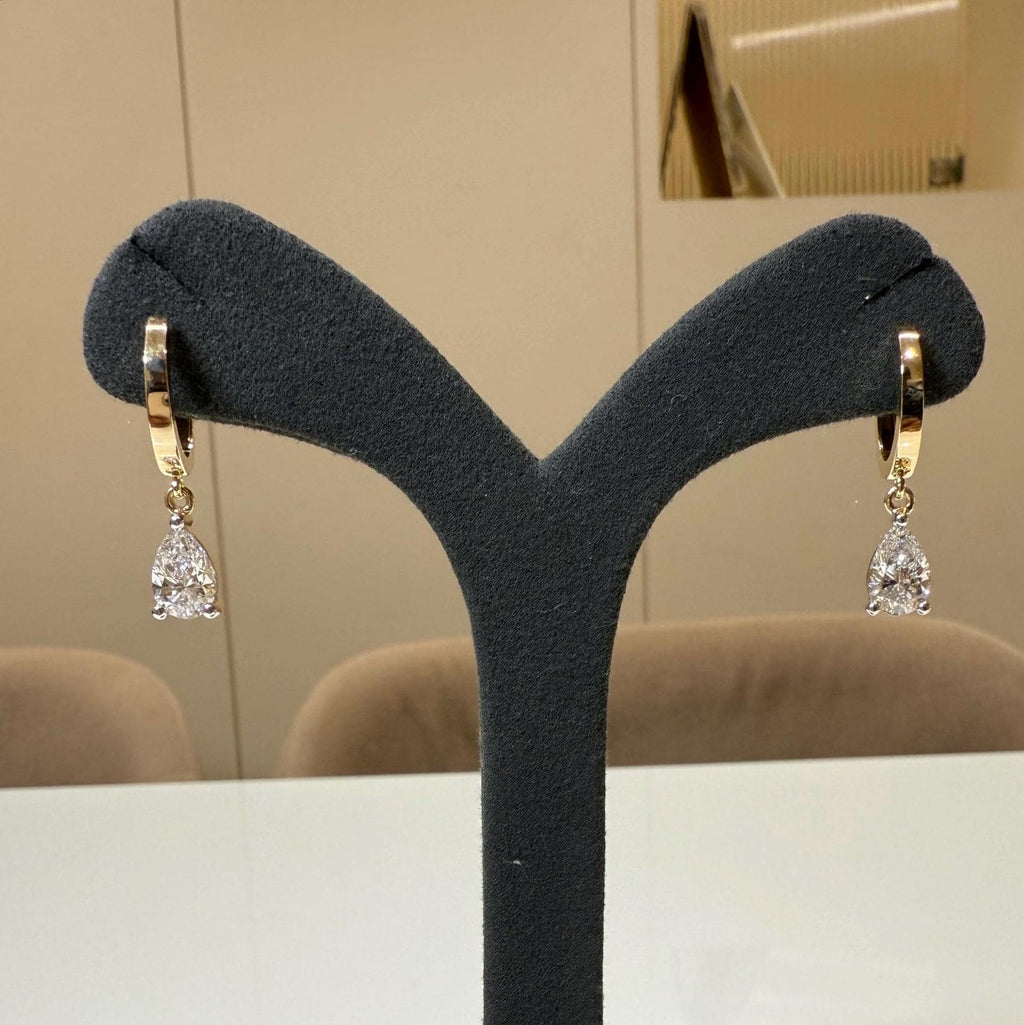 14K Gold Lab Grown Diamond Huggie Earrings | 2CT Pear Drop Hoops, IGI Certified