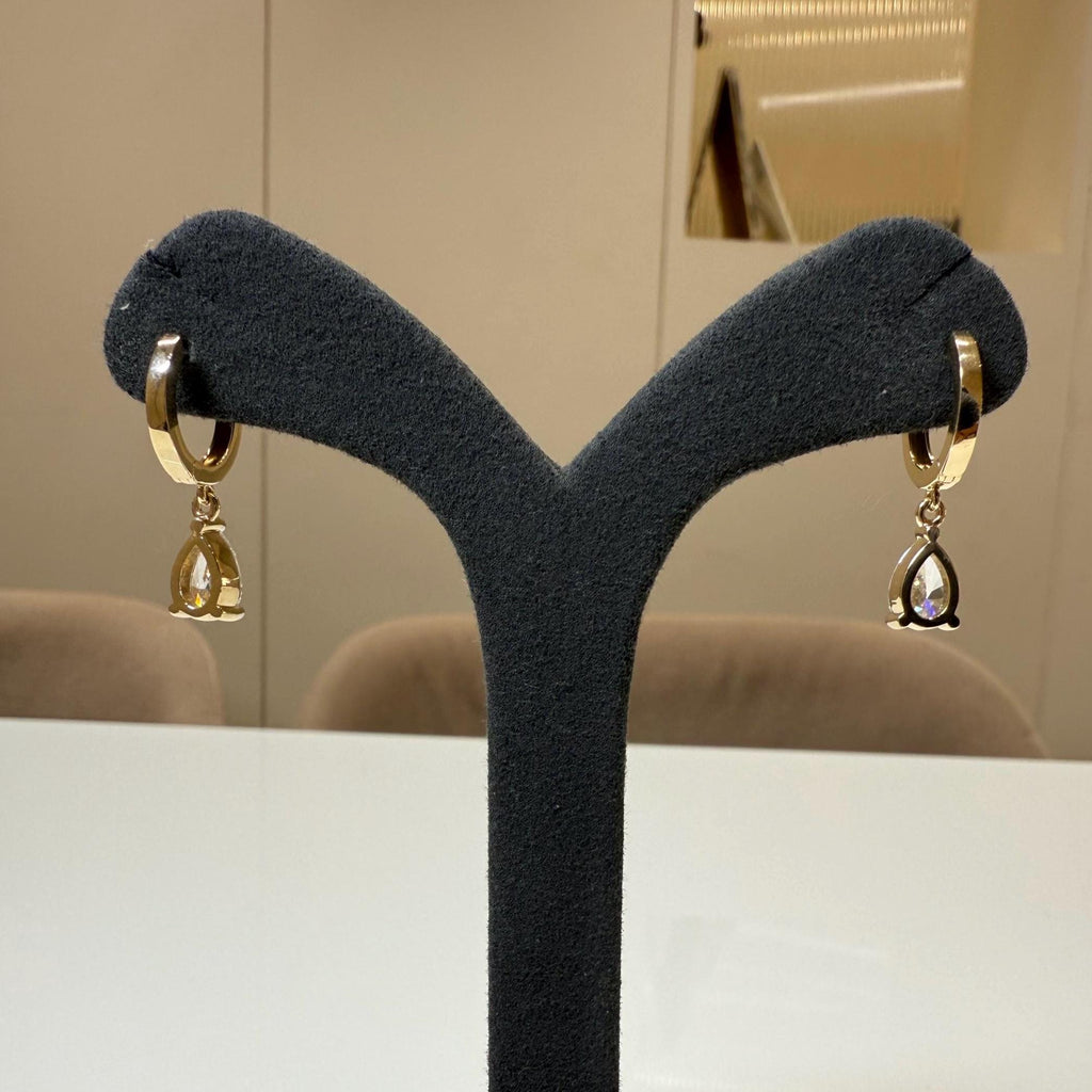 14K Gold Lab Grown Diamond Huggie Earrings | 2CT Pear Drop Hoops, IGI Certified