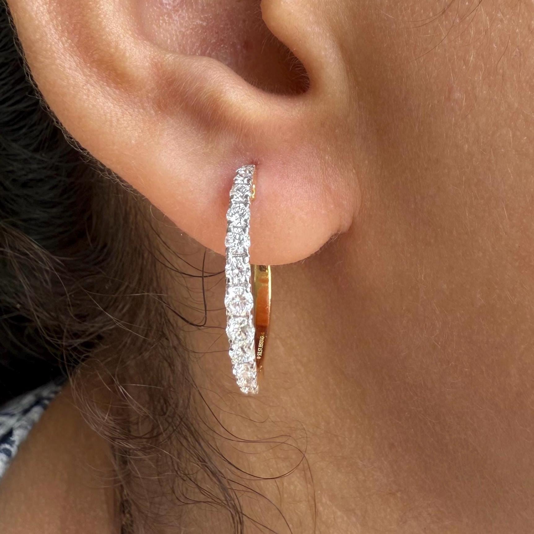 14K Gold Lab Grown Diamond Hoop Earrings | Sustainable Huggie Hoops