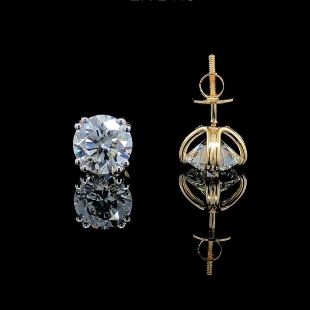 IGI Certified Lab Grown Diamond Stud Earrings | 14K Gold Solitaire