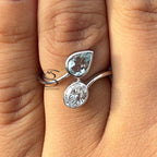 Toi et Moi Ring: 14K Gold, Lab Grown Diamond & Aquamarine Engagement Ring