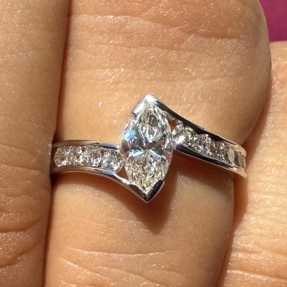 Marquise Lab Grown Diamond Engagement Ring | 14K Gold Bypass Shank