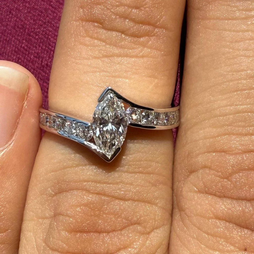 Marquise Lab Grown Diamond Engagement Ring | 14K Gold Bypass Shank