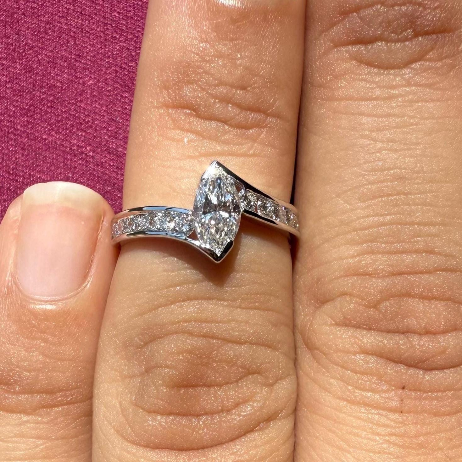 Marquise Lab Grown Diamond Engagement Ring | 14K Gold Bypass Shank