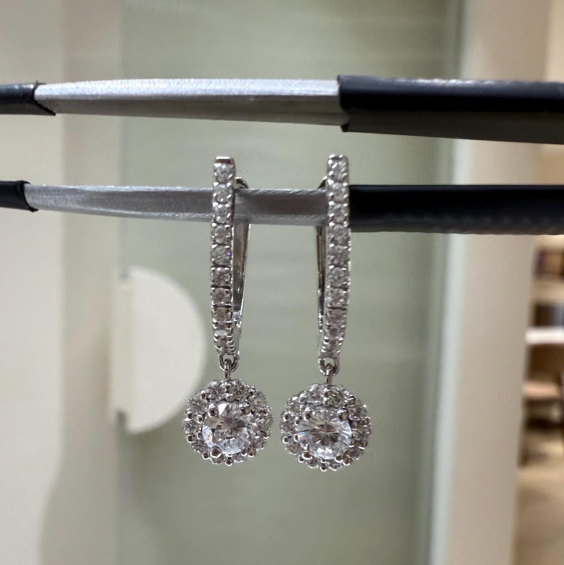 14K Gold Lab Grown Diamond Huggie Earrings: Floral Drop Dangle