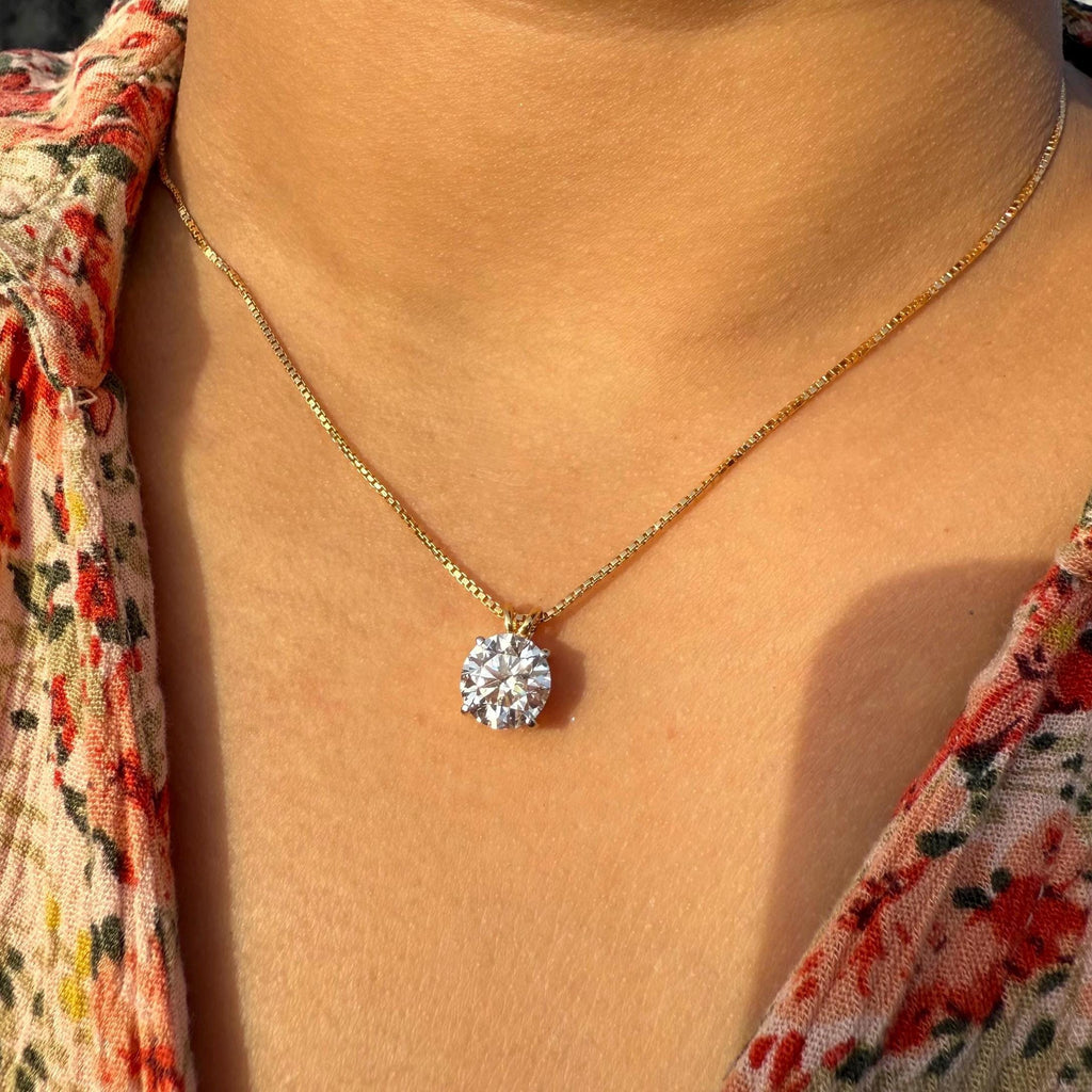 2.5 CT Lab Grown Diamond Solitaire Pendant: 14K Gold Box Chain Necklace