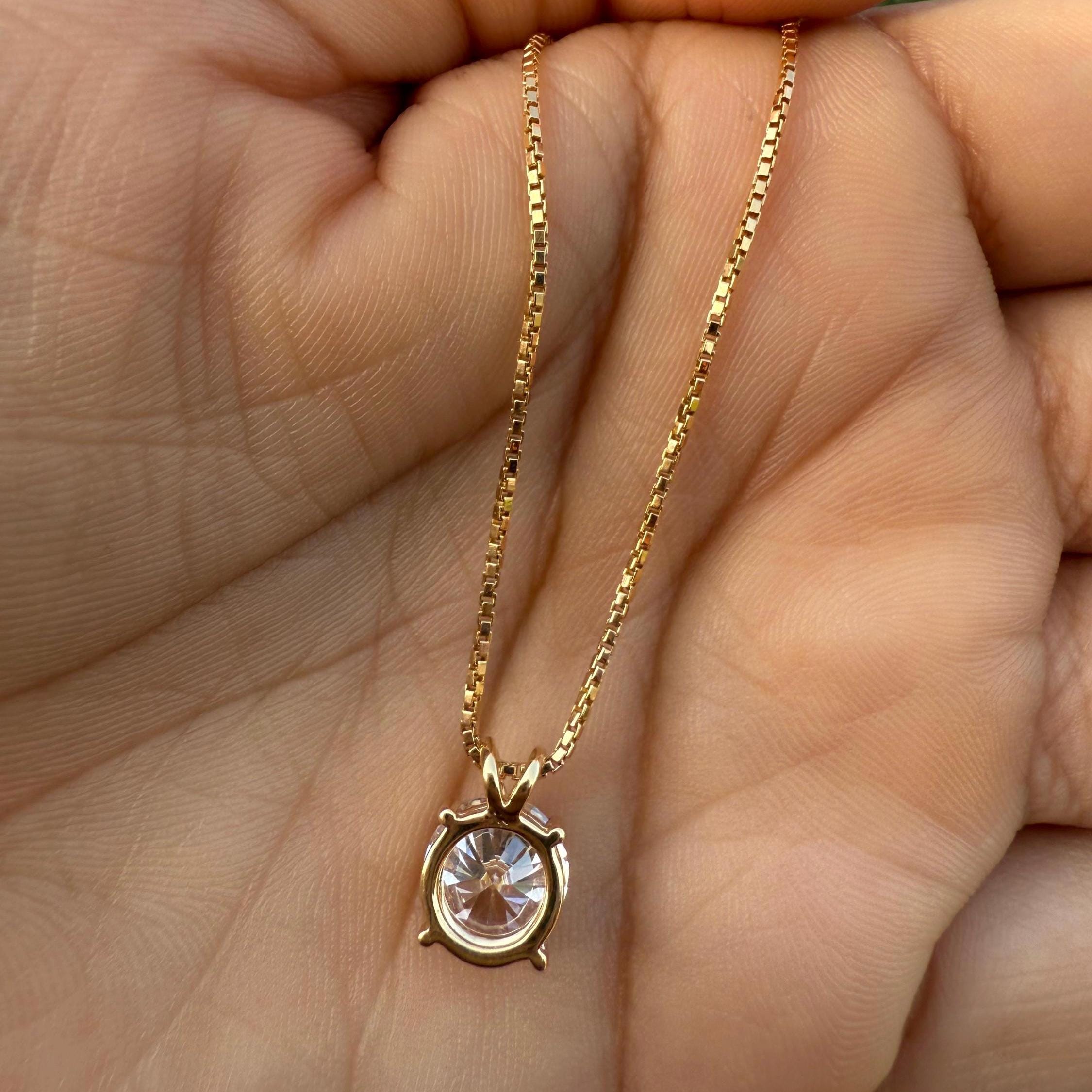 2.5 CT Lab Grown Diamond Solitaire Pendant: 14K Gold Box Chain Necklace