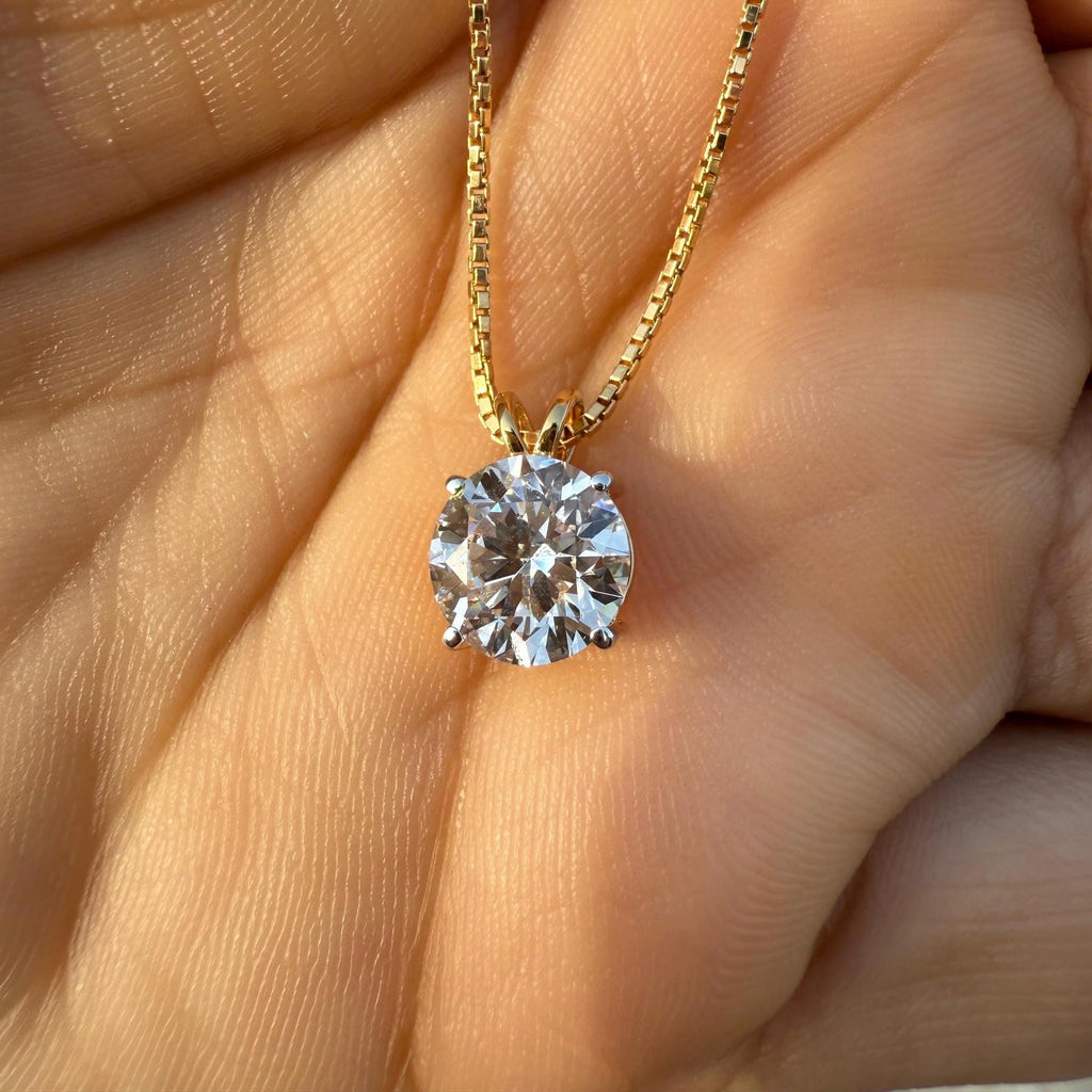 2.5 CT Lab Grown Diamond Solitaire Pendant: 14K Gold Box Chain Necklace