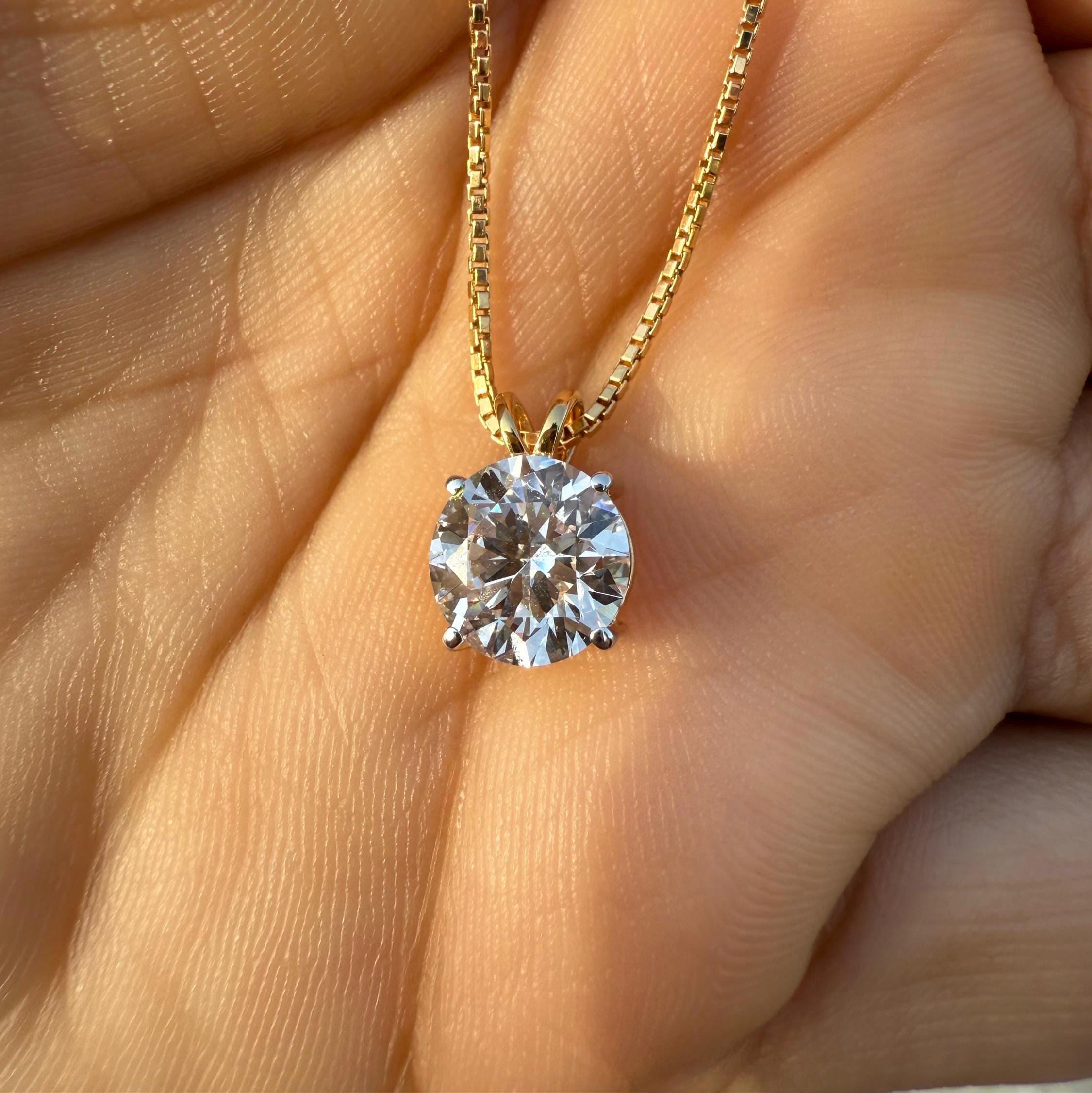 2.5 CT Lab Grown Diamond Solitaire Pendant: 14K Gold Box Chain Necklace